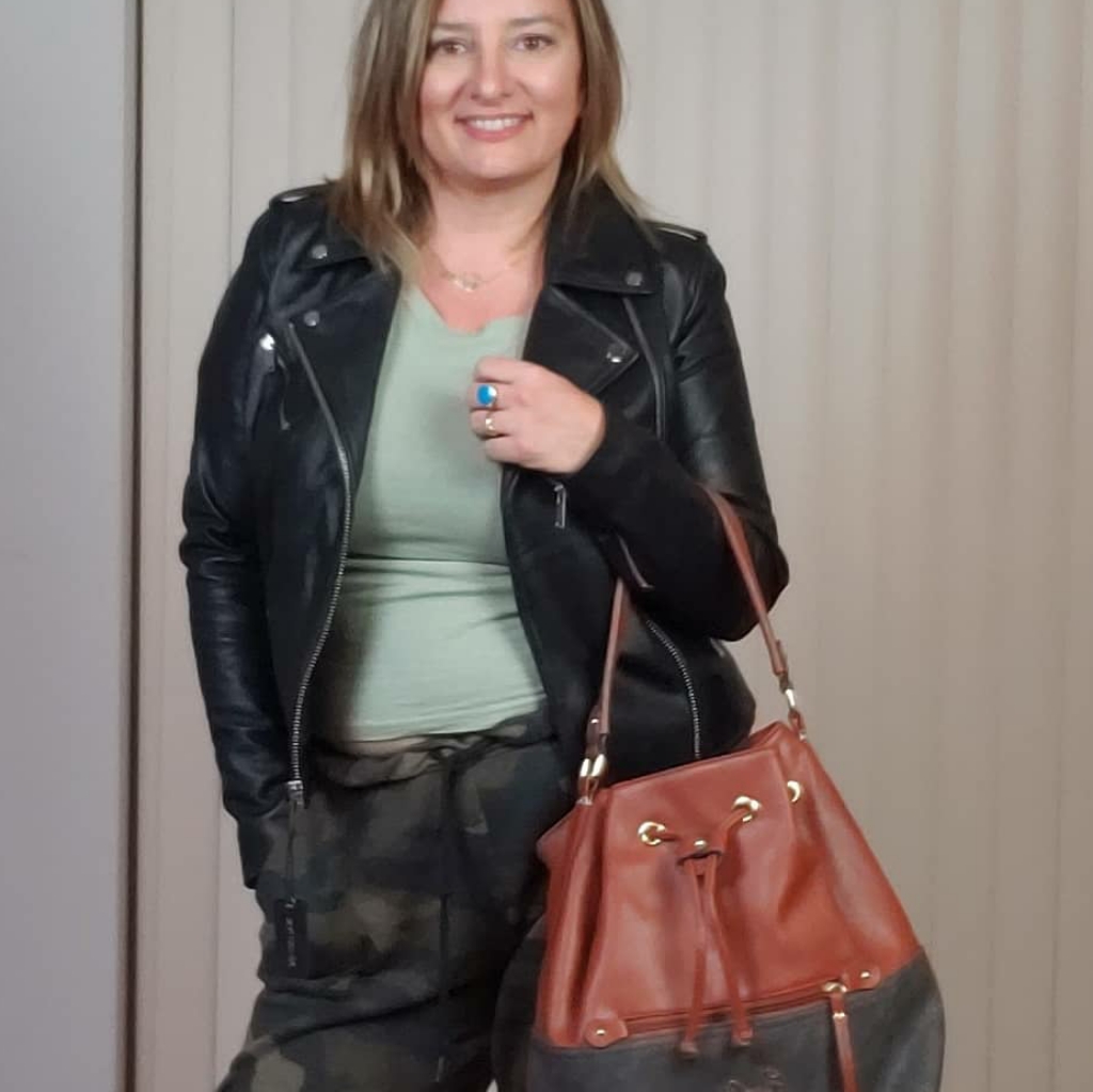 Gussaci Leather Brown Blue Drawstring Bag